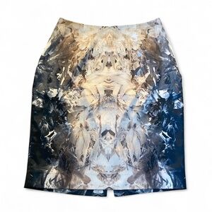 AllSaints Pencil Mini Skirt Abstract Y2K Slit Bodycon 2000s Satin Art to Wear, 2